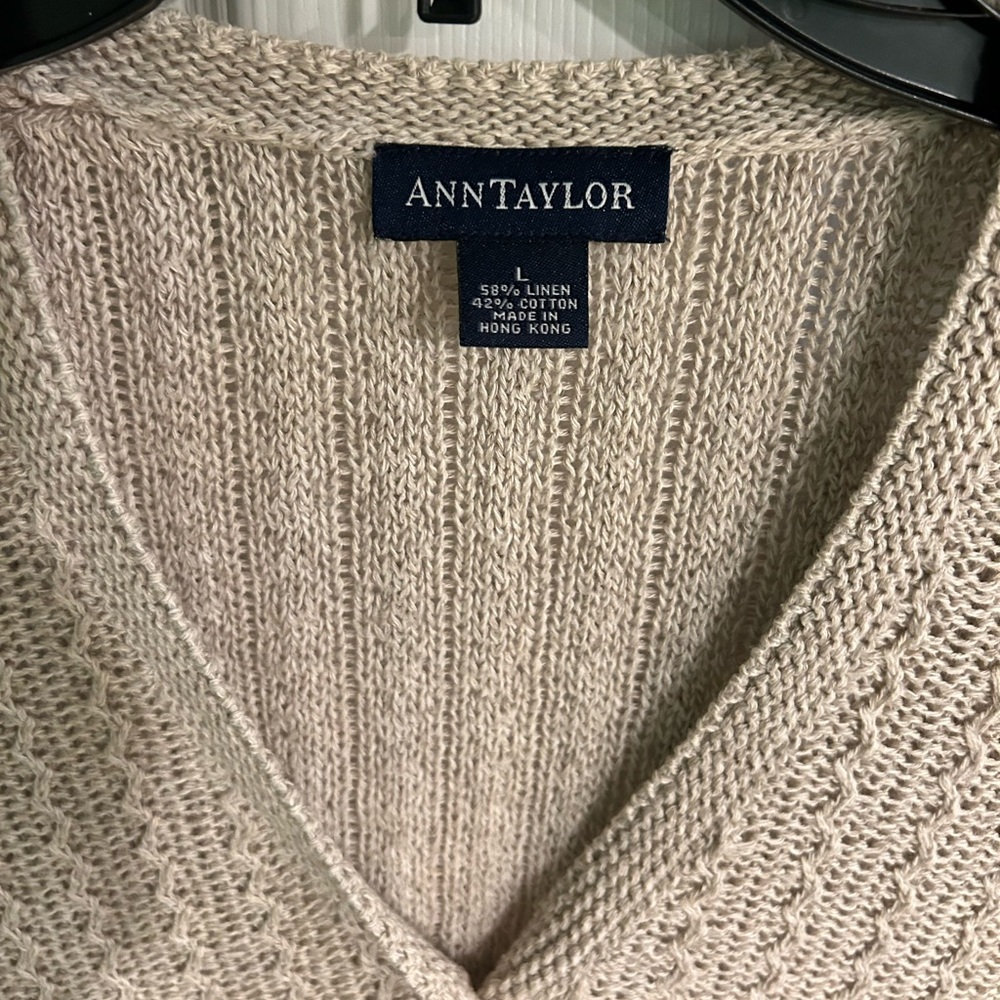 Ann Taylor Linen Blend V-Neck Knit Cardigan Women’s Size Large - Picture 2 of 4